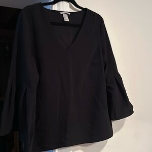 H&M black vneck top with bell sleeves